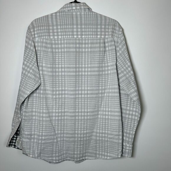 Tommy Bahama Shirt Mens Medium Gray Island Modern Fit Reverse Print Plaid Aloha - Picture 6 of 14